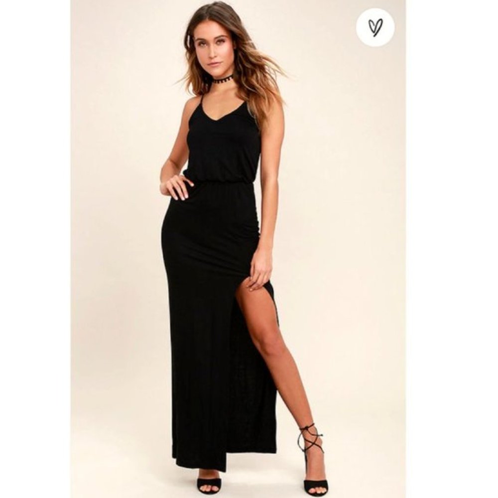 NWOT Lulu's Watch the Sunset Black Maxi Dress